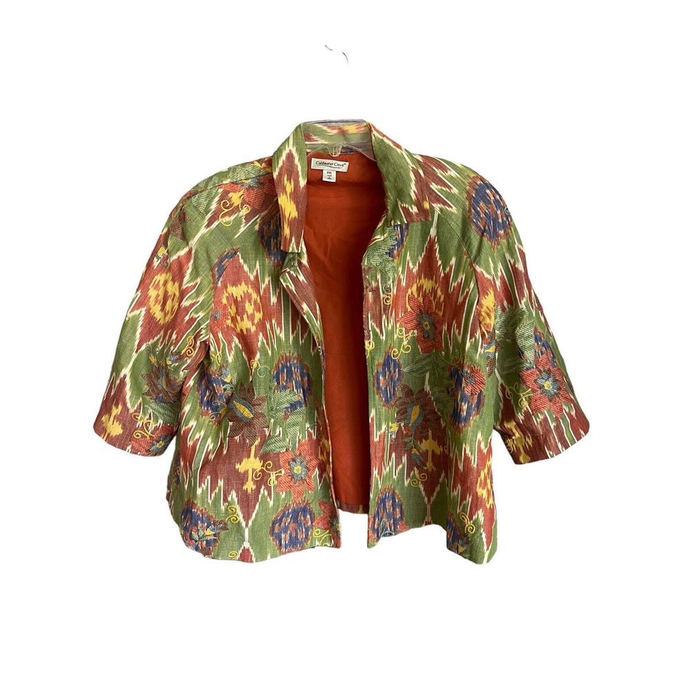 COLDWATER CREEK Womens‎ Blazer Southwest Design 3/4 Sleeve Linen Blend PETITE XL